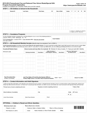 Pennsylvania Free and Reduced Price School Meals Application