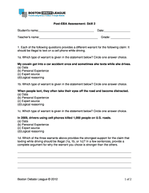 Post-EBA Assessment: Skill 2
