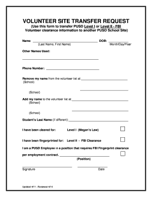 Volunteer Site Transfer Request
