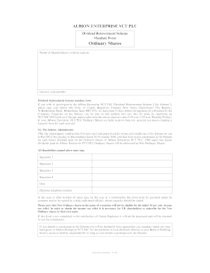 Albion Enterprise VCT Dividend Reinvestment Mandate Form