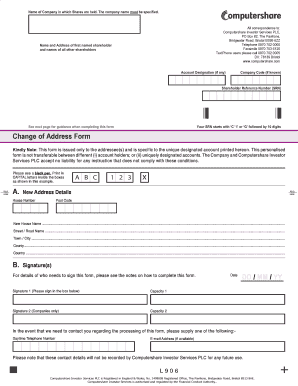 Change of Address Form for Shareholders
