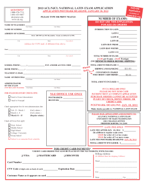 2013 ACLNJCL NATIONAL LATIN EXAM APPLICATION ADD-ON