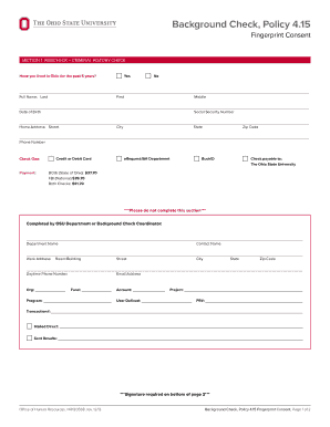 Ohio State University Background Check and Fingerprint Consent Form