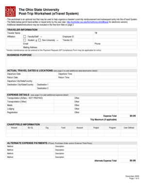 Ohio State University Post-Trip Worksheet