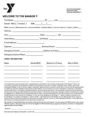 Bangor Y Membership Application Form