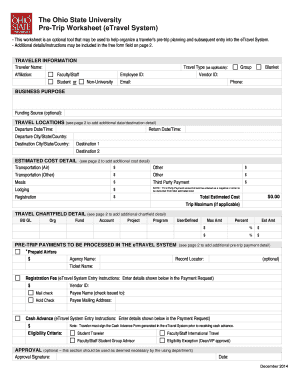 Ohio State University Pre-Trip Worksheet