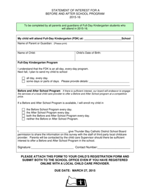Statement of Interest for Before and After School Program