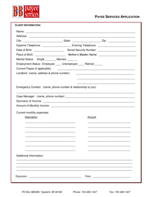 Payee Services Application Form