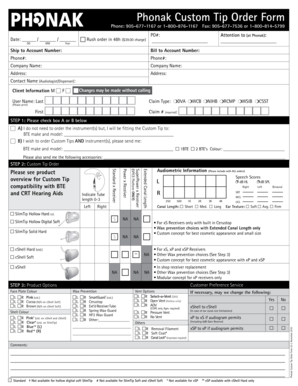 Phonak Custom Tip Order Form