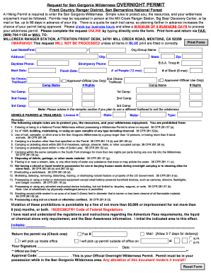 San Gorgonio Wilderness Overnight Permit Request