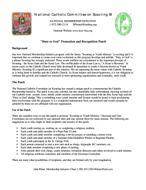 Duty to God Promotion and Recognition Patch Order Form