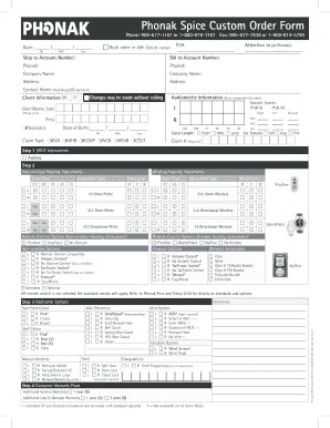 Phonak Spice Custom Order Form