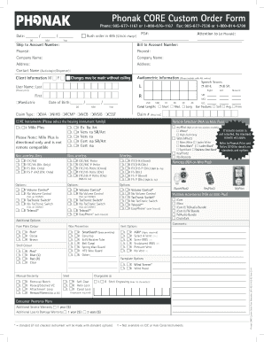 Phonak CORE Custom Order Form