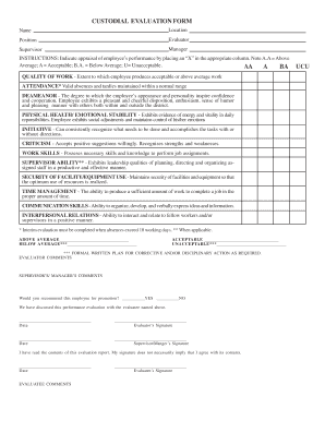 CUSTODIAL EVALUATION FORM - Zachary Schools