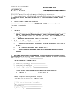 South Carolina Affidavit of True Consideration