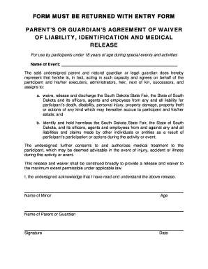 Parent Waiver of Liability for South Dakota State Fair