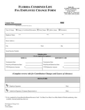 Florida FSA Employee Change Form
