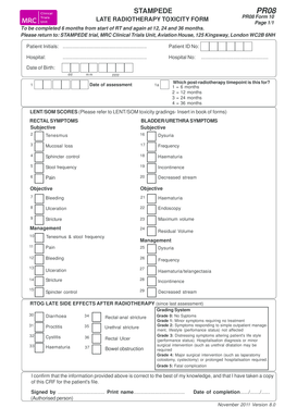 Late Radiotherapy Toxicity Form