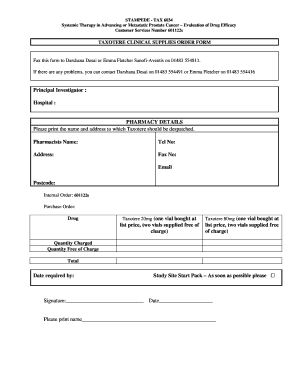 Taxotere Clinical Supplies Order Form