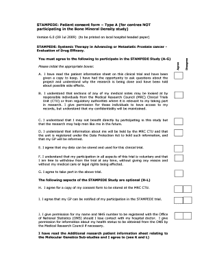 STAMPEDE Prostate Cancer Study Consent Form