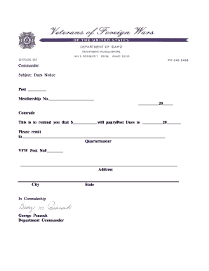 VFW Dues Notice