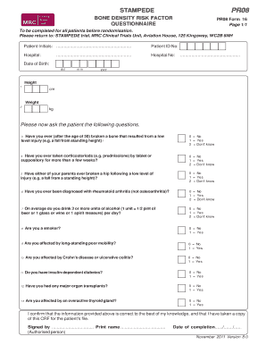 Bone Density Risk Factor Questionnaire