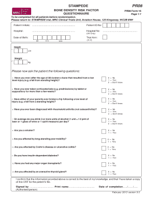 Bone Density Risk Factor Questionnaire