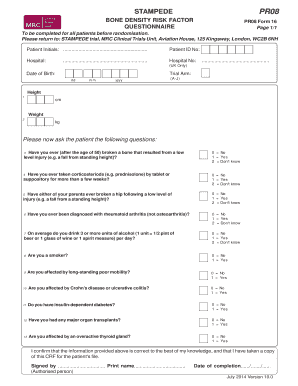 Bone Density Risk Factor Questionnaire