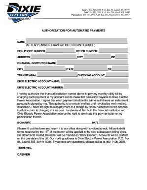 Dixie Electric Automatic Payment Authorization