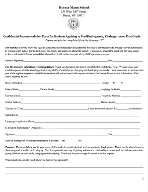 Confidential Student Recommendation Form