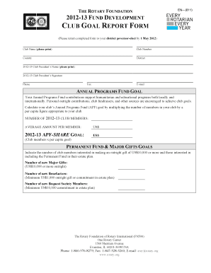 Rotary Club Fund Development Goal Report Form