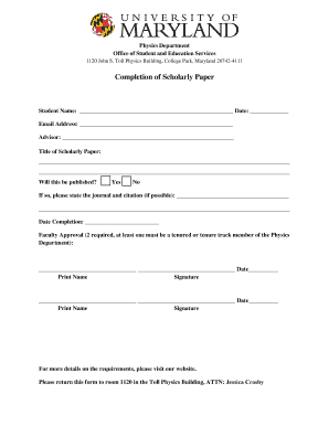 Completion of Scholarly Paper - UMD Physics