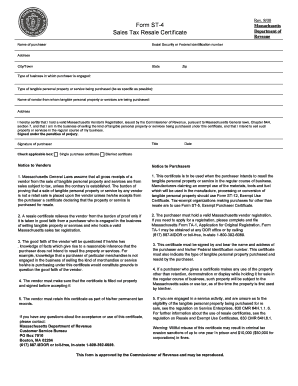 Massachusetts Sales Tax Resale Certificate