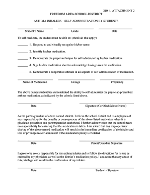 Asthma Inhaler Self-Administration Form