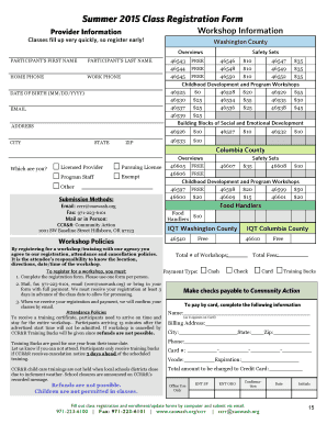 Child Care Training Registration Form
