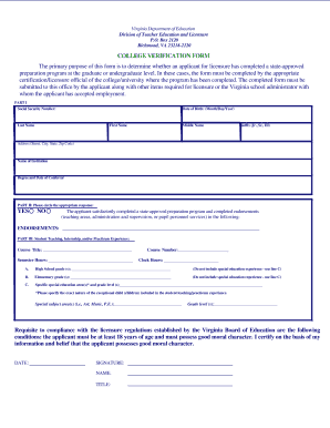 Virginia College Verification Form