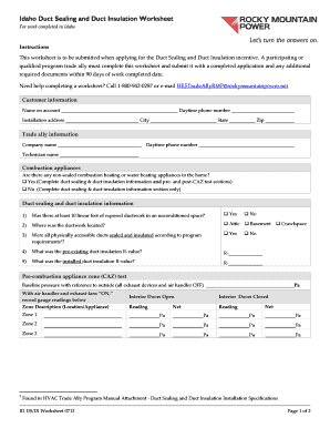 Idaho Duct Sealing and Insulation Worksheet