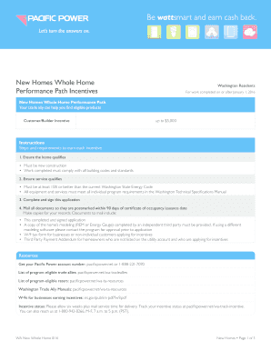 Washington New Homes Whole Home Performance Path Incentive Application