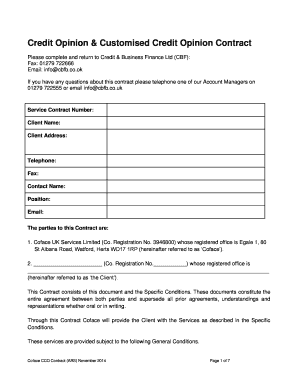 Credit Opinion & Customised Credit Opinion Contract