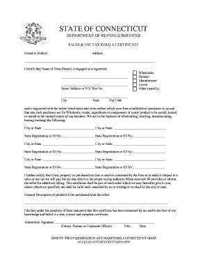 Connecticut Sales and Use Tax Resale Certificate