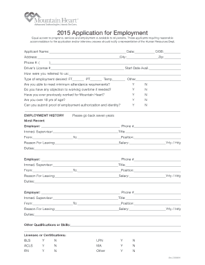2015 Application for Employment