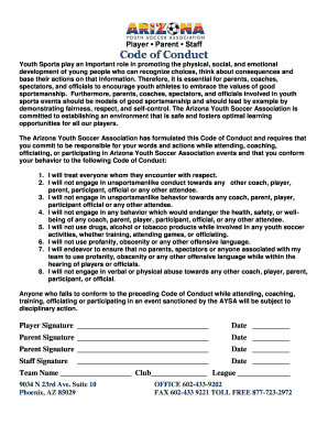 Arizona Youth Soccer Association Code of Conduct