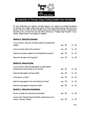 Therapy Dog Program Evaluation Form