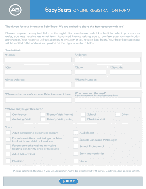 Baby Beats Online Registration Form