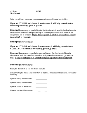 AP Statistics Binomial Probability Worksheet