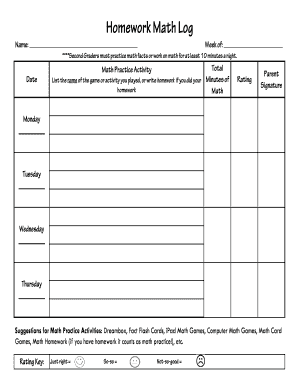 Second Grade Math Practice Log