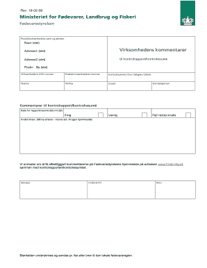 Food Control Report Comment Form