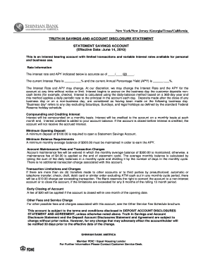 Truth in Savings and Account Disclosure Statement