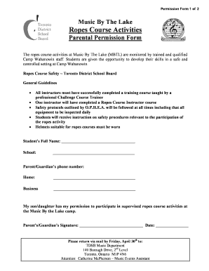 Music By The Lake Parental Permission Form