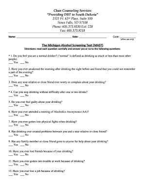 Michigan Alcohol Screening Test Form